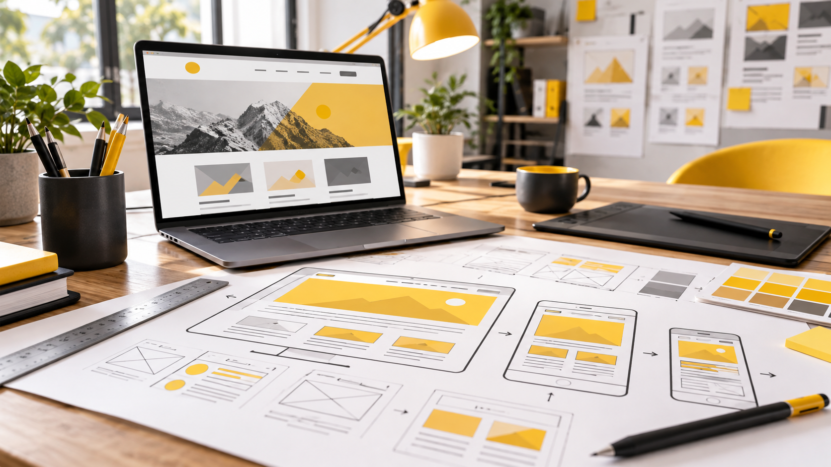 Mesa de trabajo con diseños adaptables para páginas web