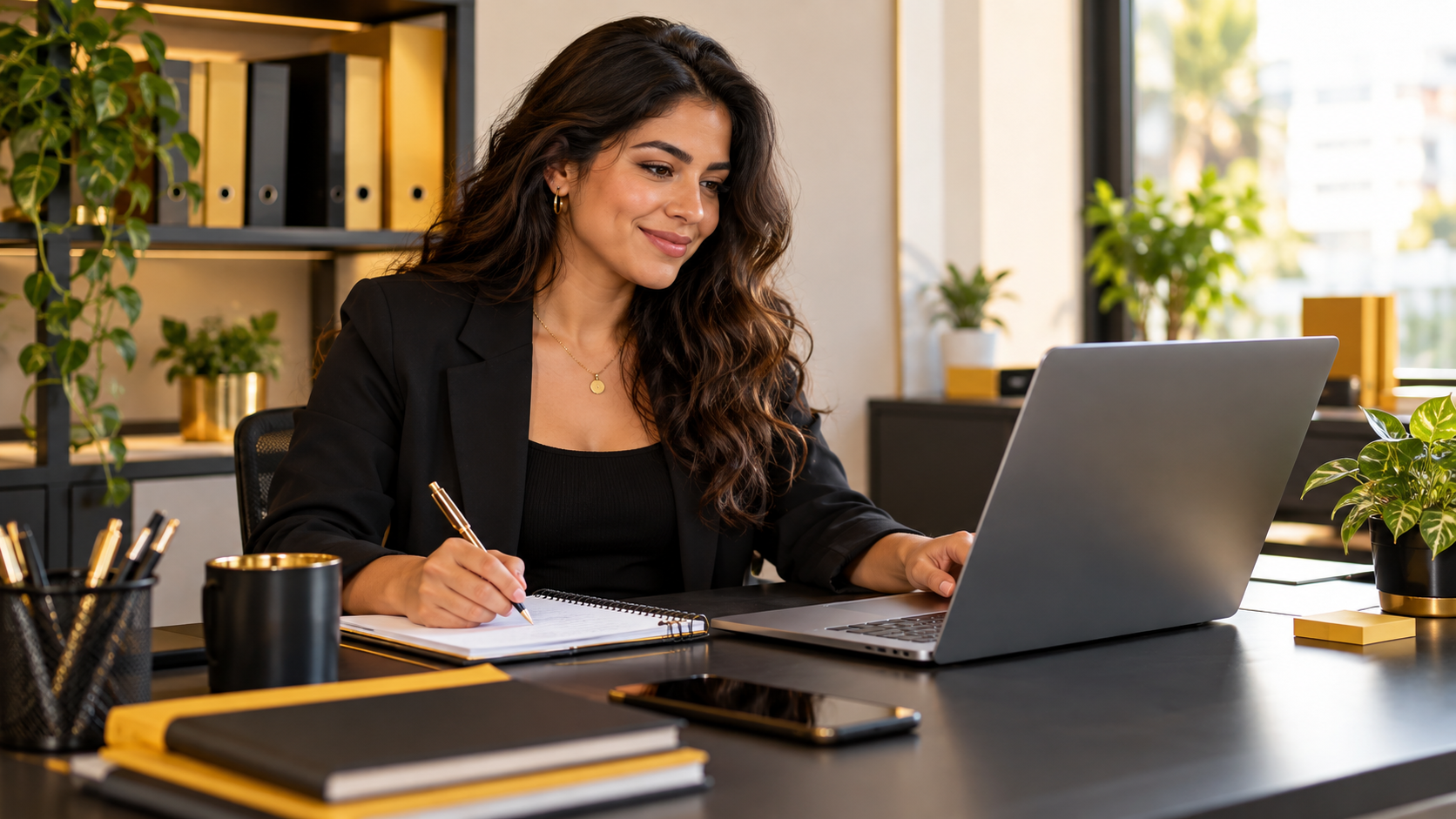 Profesional de secretariado trabajando con una computadora portátil